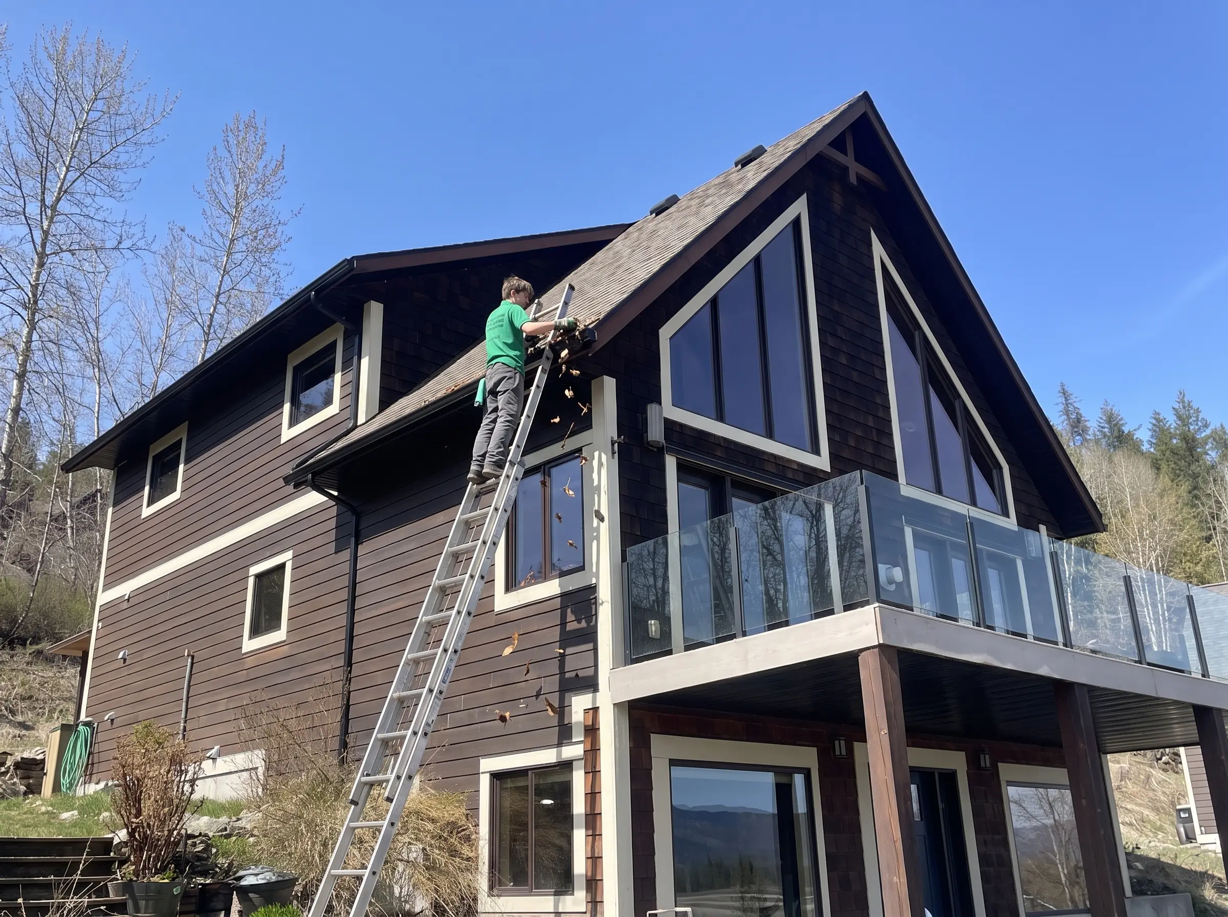 Gutter cleaning from a ladder