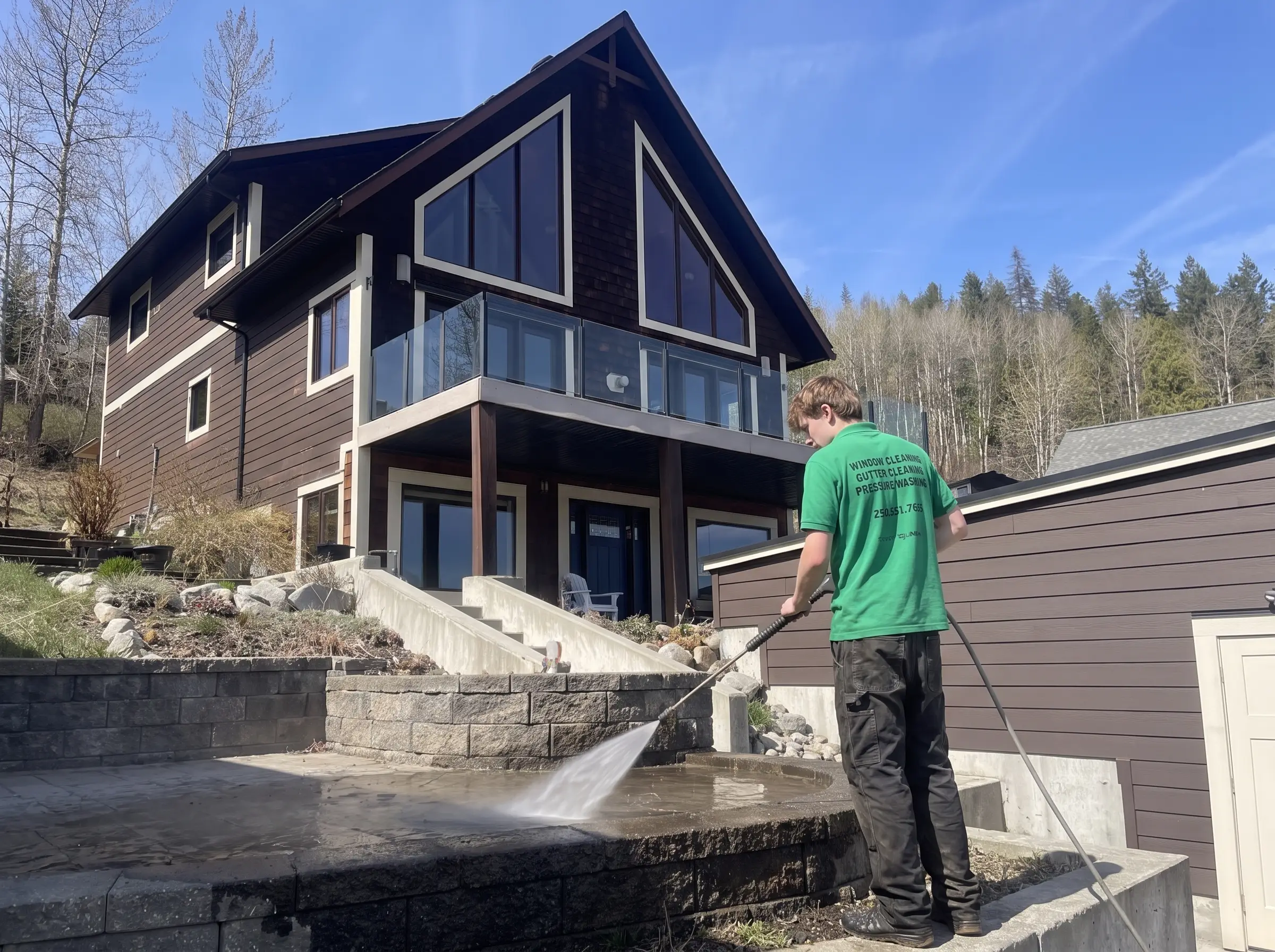 Pressure washing the patio
