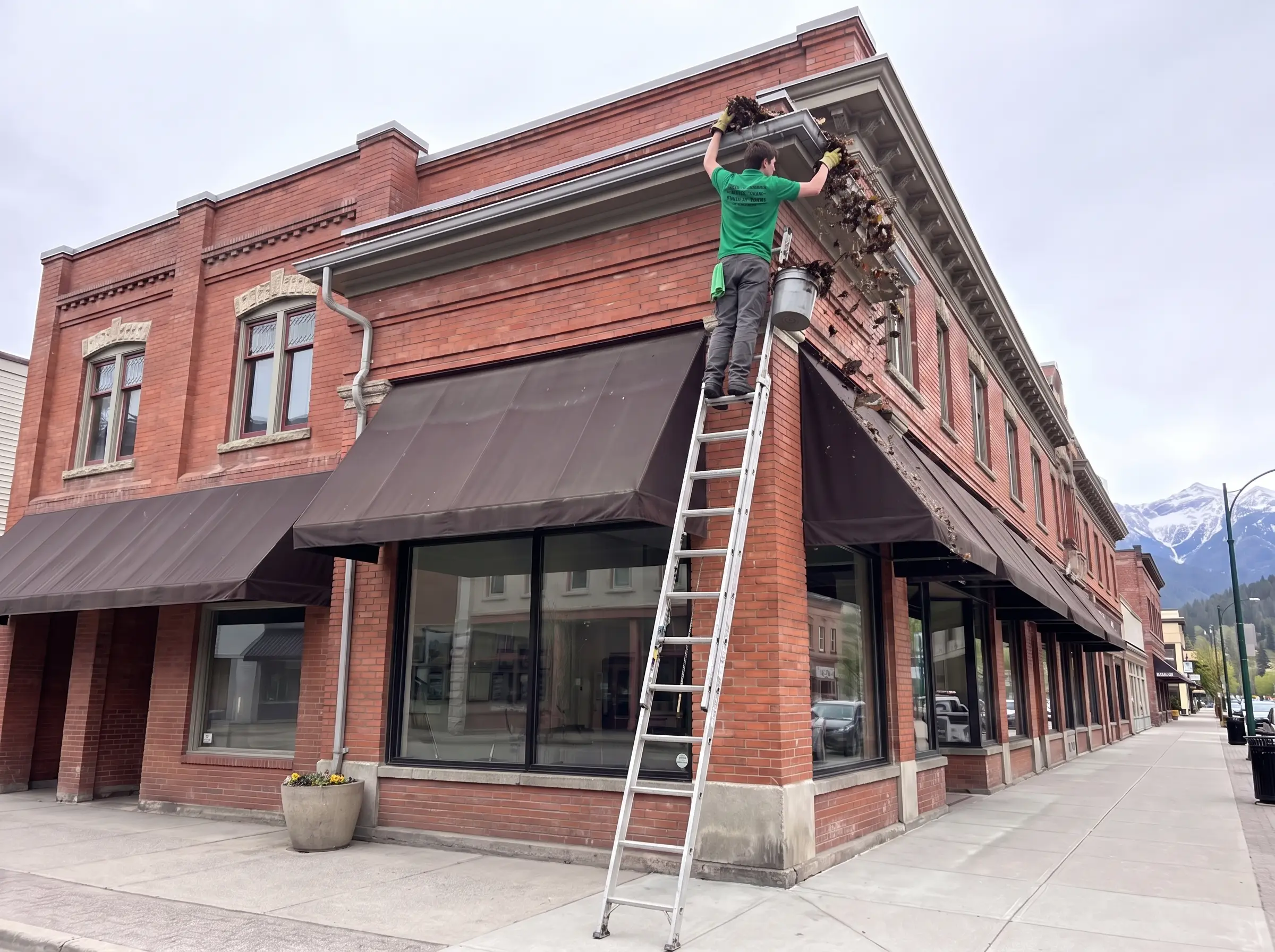Commercial gutter cleaning at the parapet