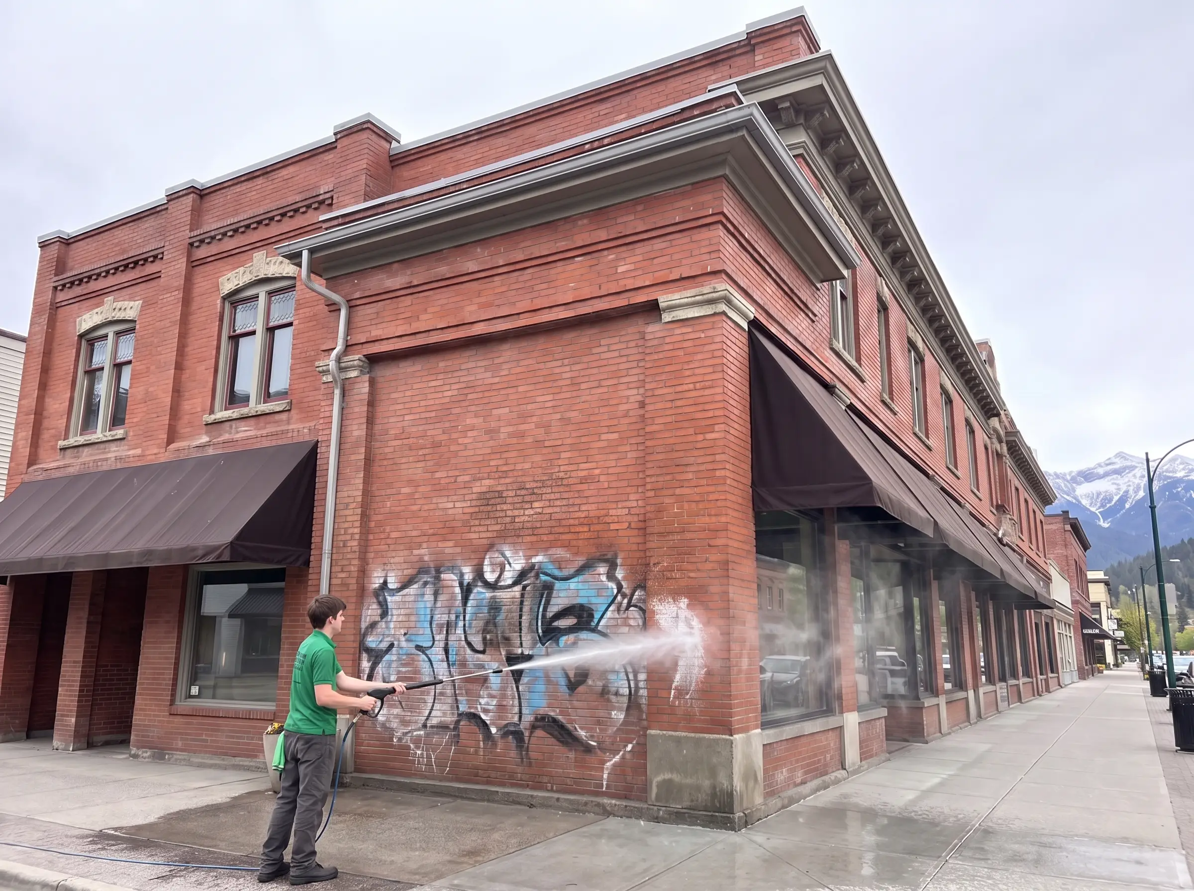 Graffiti removal from brick wall