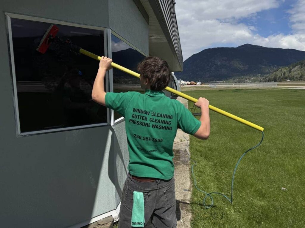 Window cleaning with a water-fed pole near Nelson BC