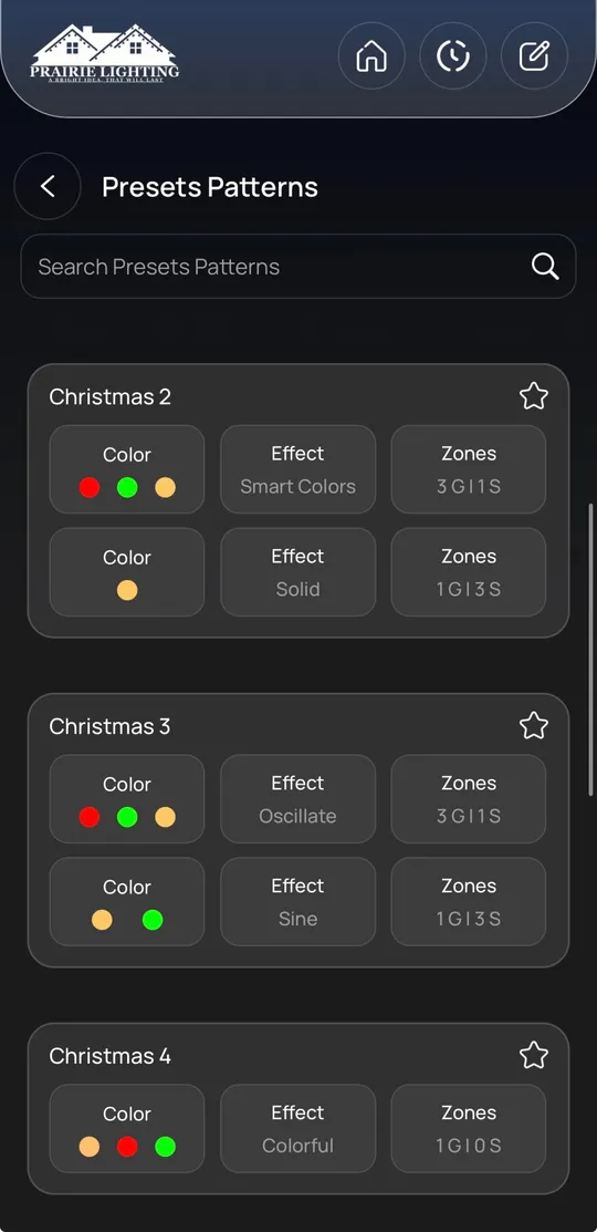 Prairie Lighting app: Christmas scenes