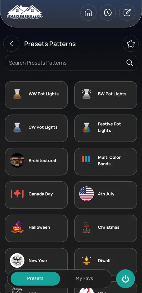 Prairie Lighting app: Preset library
