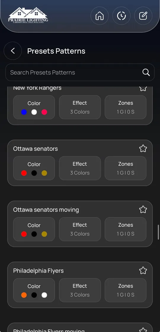 Prairie Lighting app: Moving patterns