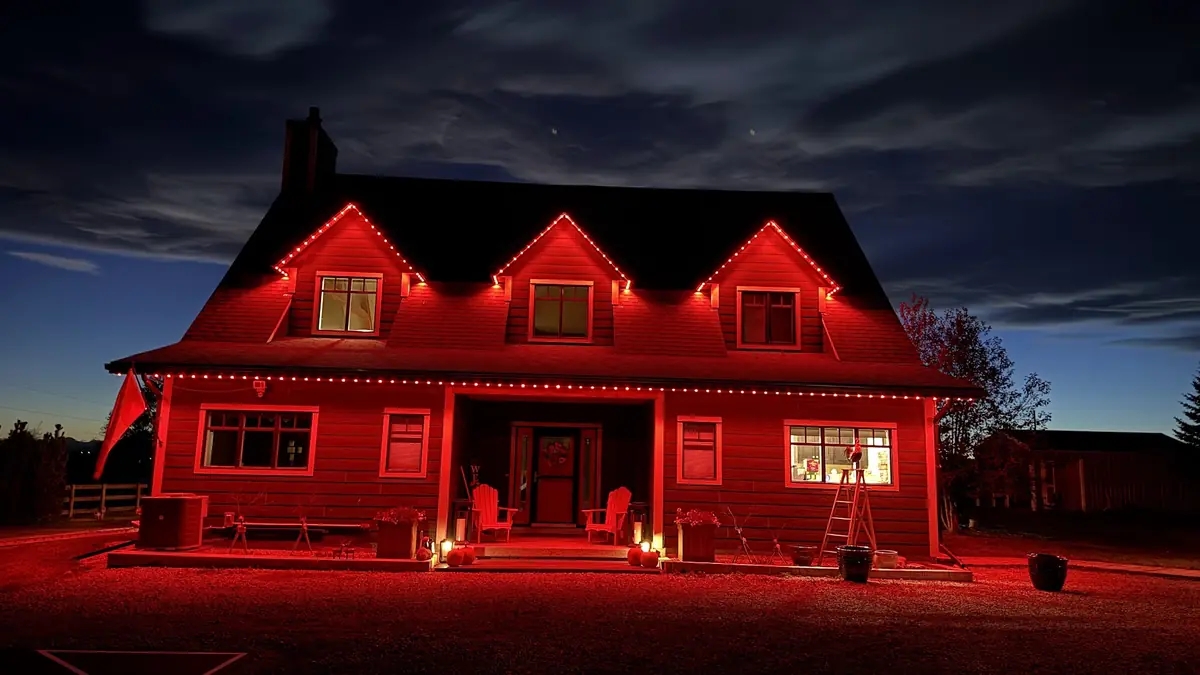 Same home lit Canada red with permanent LED lights