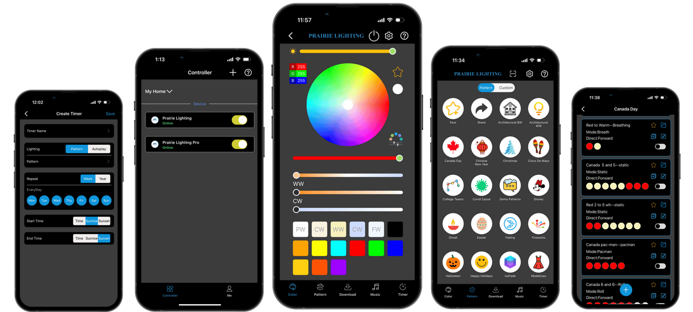 Prairie Lighting app on a phone
