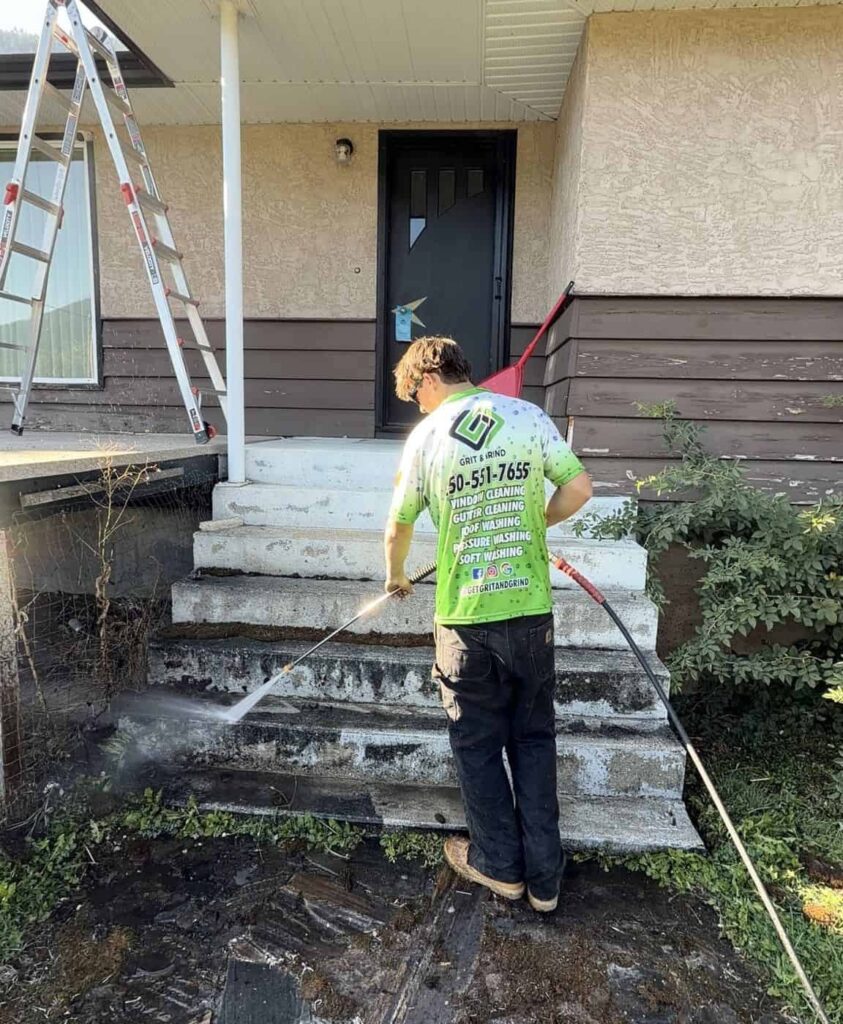 Pressure washing concrete front steps