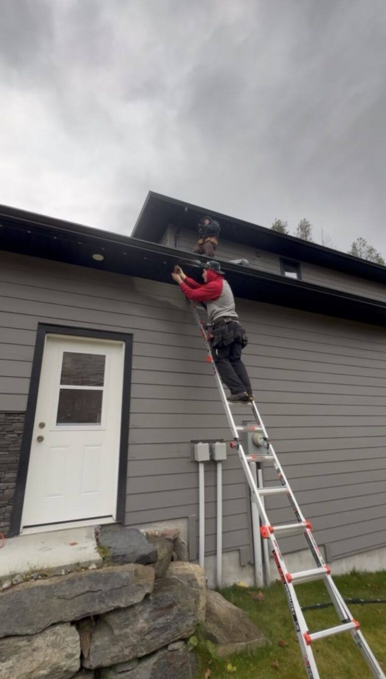 Permanent LED light installation from a ladder