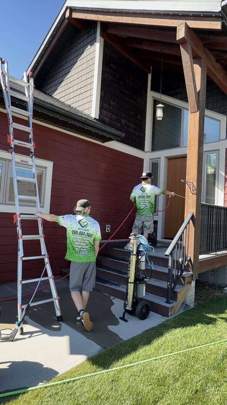 Exterior cleaning on a two-storey home